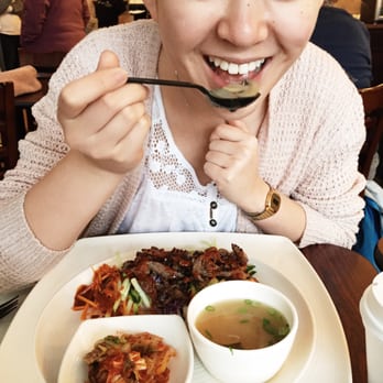 Blossom Tree - Kimchi, miso soup and... I can't remember what her entree was, HAHA! - Korean Near Me - Atlanta, Georgia