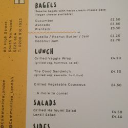 Communitea Cafe - Regular menu