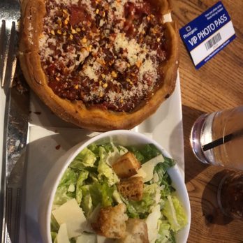 Giordano's - Pepperoni deep dish personal size pizza and Cesar salad - Pizza Near Me - Chicago, Illinois