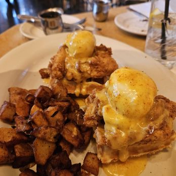 The Cheesecake Factory - Fried chicken and waffles benedict - Seafood Near Me - Peoria, Arizona The Cheesecake Factory - Fried chicken and waffles benedict - Seafood Near Me - Peoria, Arizona