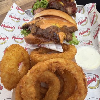 Hammys Smash Burgers - Bbq burger single smash burger with onion rings - Burgers Near Me - Anaheim, California Hammys Smash Burgers - Bbq burger single smash burger with onion rings - Burgers Near Me - Anaheim, California