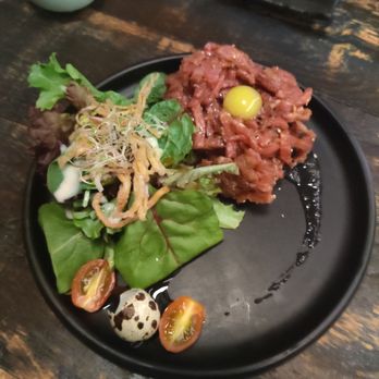 Mikaku Izakaya - Beef tartare with quail egg - Japanese Near Me - Toronto, Ontario Mikaku Izakaya - Beef tartare with quail egg - Japanese Near Me - Toronto, Ontario