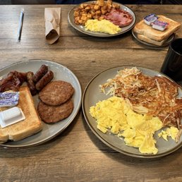 The Big Breakfast in the foreground & the classic 2 egg with ham on the other side. The Big Breakfast in the foreground & the classic 2 egg with ham on the other side.