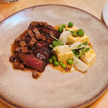 Ethel's Fancy - Grilled Brandt Prime Beef Striploin - beautiful combo with tofu and spring peas - New American Near Me - Palo Alto, California Ethel's Fancy - Grilled Brandt Prime Beef Striploin - beautiful combo with tofu and spring peas - New American Near Me - Palo Alto, California