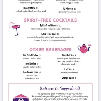Supperland - Brunch Menu cocktails/beverages - Southern Near Me - Charlotte, North Carolina Supperland - Brunch Menu cocktails/beverages - Southern Near Me - Charlotte, North Carolina