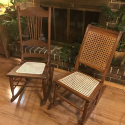 Honey Wood Restorations - Pressed cane (left) and handwoven cane (right) chairs.