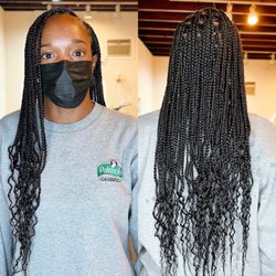 Sab Hair Studio - Knotless medium midback box braids with curly ends rod curl