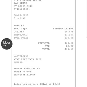 Shell - a screenshot of a receipt from a restaurant - Gas Stations Near Me - Las Vegas, Nevada Shell - a screenshot of a receipt from a restaurant - Gas Stations Near Me - Las Vegas, Nevada