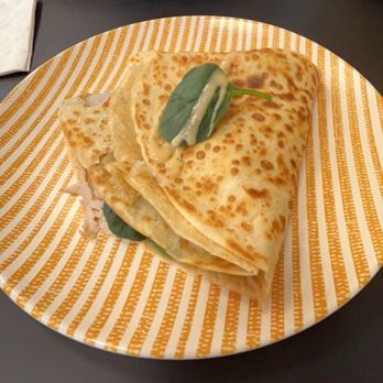 Happy Place Creperie - ##6 - Oven roasted turkey breast, Brie cheese, organic spinach, Cesar dressing drizzle - Creperies Near Me - Warren, Rhode Island Happy Place Creperie - ##6 - Oven roasted turkey breast, Brie cheese, organic spinach, Cesar dressing drizzle - Creperies Near Me - Warren, Rhode Island