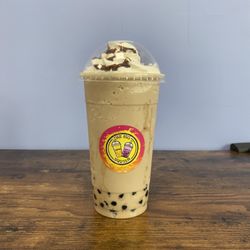The Big Squish Lemonade & Bubble Tea Downtown - Mocha Slushie with Whipped Cream and chocolate drizzle