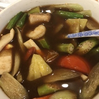 Pho Quyen Vietnamese Restaurant - S6. Vietnamese Sour Tamarind Soup (Canh Chua) seafood $11.95 (omitted many veggies and fried onions) tastes very good! - Vietnamese Near Me - Pinellas Park, Florida
