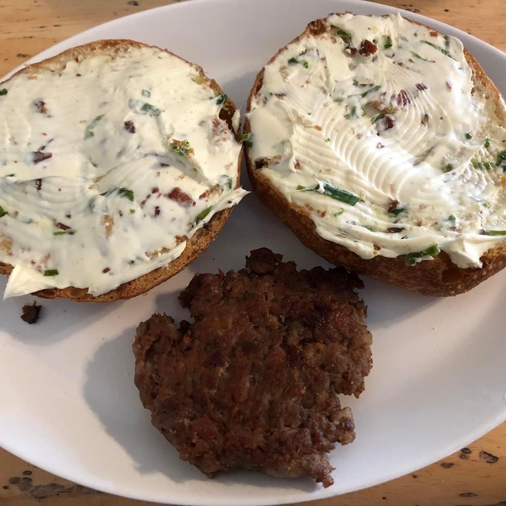 Louise's Kitchen - Bagel and cream cheese and sausage from the chop shop next door. - Breakfast & Brunch Near Me - Black Mountain, North Carolina Louise's Kitchen - Bagel and cream cheese and sausage from the chop shop next door. - Breakfast & Brunch Near Me - Black Mountain, North Carolina