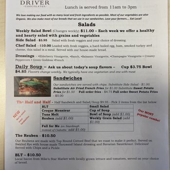 Sweet Driver Cafe & Chocolates - Menu (front) - Chocolatiers & Shops Near Me - Eau Claire, Wisconsin