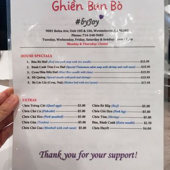 Ghien Bun Bo - Menu (1) - Noodles Near Me - Westminster, California Ghien Bun Bo - Menu (1) - Noodles Near Me - Westminster, California
