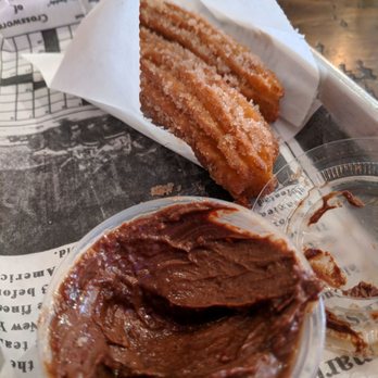 A Taco Affair - Churros (delicious) and chili chocolate dip (waaaay too cold) - Desserts Near Me - Little Falls, New Jersey