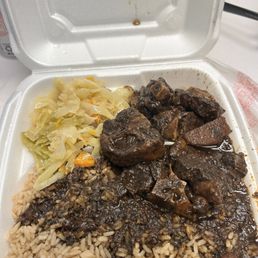 Ox tails, peas and rice, and cabbage. Ox tails, peas and rice, and cabbage.
