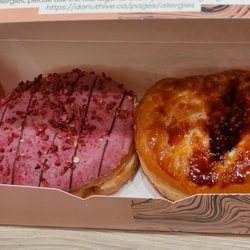 Donut Hive - Raspberry Choco donut & Creme Brulee donut