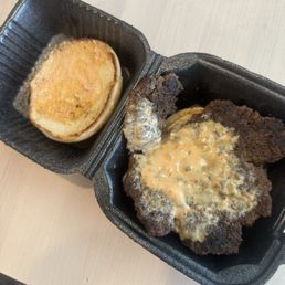 A disgusting excuse for a burger. A disgusting excuse for a burger.