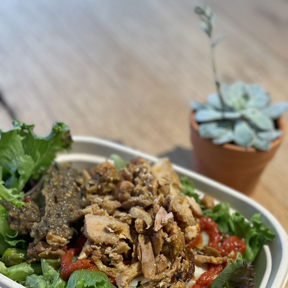 Greco - Santorini Salad + Pork Meat - Greek Near Me - Boston, Massachusetts Greco - Santorini Salad + Pork Meat - Greek Near Me - Boston, Massachusetts