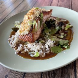 From the regular menu: horseradish crusted salmon