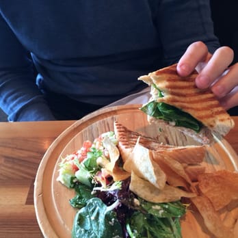Oakleys Bistro - Crab Feta Melt with delicious homemade chips! - New American Near Me - Indianapolis, Indiana