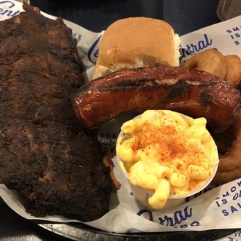 Central BBQ - Rib Platter with two other meats and two sides (brisket is under the ribs). - Barbeque Near Me - Memphis, Tennessee