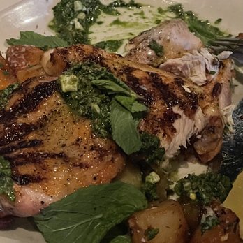 Valenza - pollo al mattone - brick pressed green circle farms chicken, salsa verde, crispy pecorino potatoes, 8.7.2021. - Italian Near Me - Atlanta, Georgia Valenza - pollo al mattone - brick pressed green circle farms chicken, salsa verde, crispy pecorino potatoes, 8.7.2021. - Italian Near Me - Atlanta, Georgia
