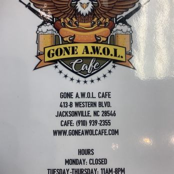 Gone Awol Cafe - Menu - Arcades Near Me - Jacksonville, North Carolina Gone Awol Cafe - Menu - Arcades Near Me - Jacksonville, North Carolina