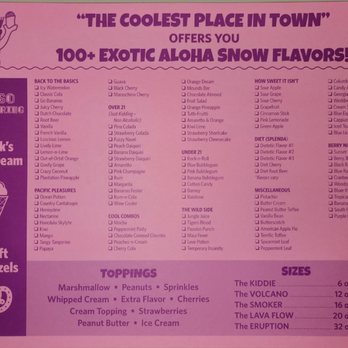 Aloha Snow - Menu - Ice Cream & Frozen Yogurt Near Me - York, Pennsylvania