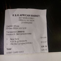 K&K African Market - Receipt