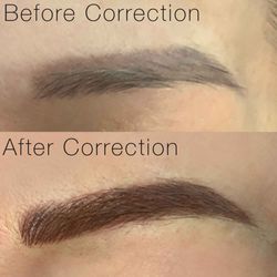 Natural Look Permanent Cosmetics - Jeanee Lusby - Permanent eyebrows before and after correction by Jeanee Lusby.