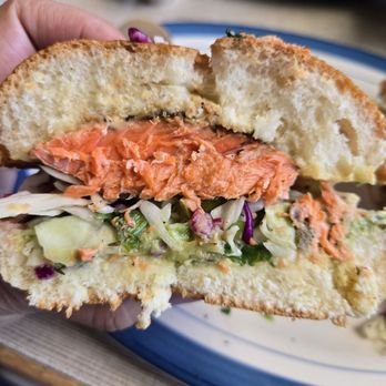 Lure Fish House - Salmon sandwich cross section - Seafood Near Me - Santa Barbara, California Lure Fish House - Salmon sandwich cross section - Seafood Near Me - Santa Barbara, California
