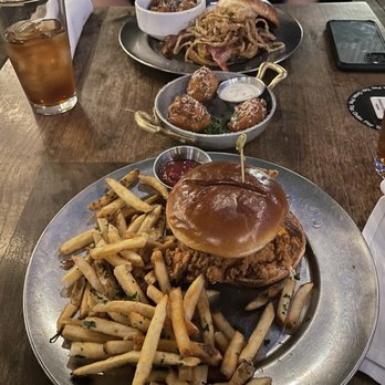 Eureka! - Spicy Fried Chicken Sandwich Side of French Fries Mac and Cheese Balls Cowboy Burger - Burgers Near Me - Claremont, California Eureka! - Spicy Fried Chicken Sandwich Side of French Fries Mac and Cheese Balls Cowboy Burger - Burgers Near Me - Claremont, California