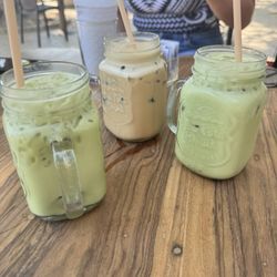 El Cafecito - Matcha & Almond Milk + Dirty Chai & Almond Milk (a shot of espresso makes it dirty) AMAZING