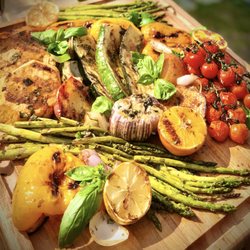 Grilled vegetable and fruit platter