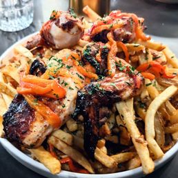 Chicken and Peppers - Lemon Herbed Jus and Fries