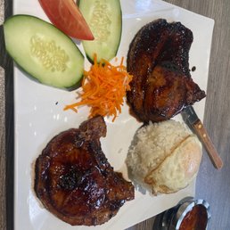Grilled Pork Chop with Fried Egg Rice Plate!  Perfection!