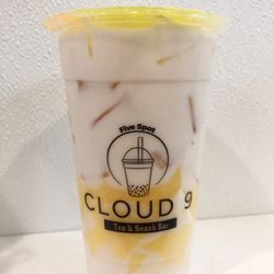 Cloud 9 Tea & Snack Bar - Jasmine Green Milk Tea with new topping: Egg Pudding
