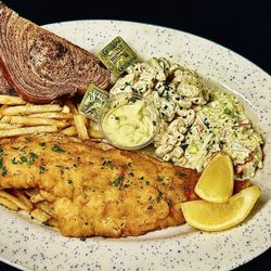 The West End Inn - Friday fish fry, (gluten-free) Upon request,With rye bread, house made macaroni, salad, coleslaw, and tartar sauce.