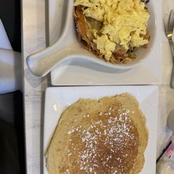 Brunch It Up - Skillet entree and pancake.