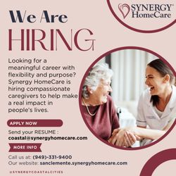 Synergy Home Care - We're hiring compassionate caregivers! Join our team and make a difference in the lives of seniors. Apply today!