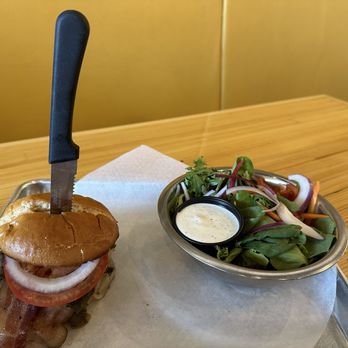 Iron John’s  Brewing Company  - Bacon cheeseburger and side salad - Breweries Near Me - Tucson, Arizona