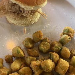 Amazin Blaze BBQ - Pulled Pork sandwich with fried Okra