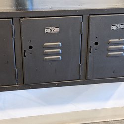 Repurposed lockers from Stone Middle School stylists use to store products.