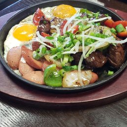 Sizzling steak platter.