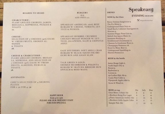 Menu photo 1 Speakeasy Kitchen Bar South Yarra, VIC Menu photo 1 Speakeasy Kitchen Bar South Yarra, VIC