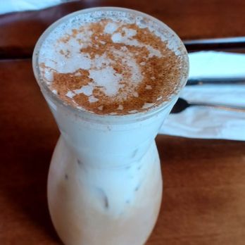 Sage Social Eatery - Iced Hazelnut Latte with oat milk. - Latin American Near Me - Covina, California Sage Social Eatery - Iced Hazelnut Latte with oat milk. - Latin American Near Me - Covina, California