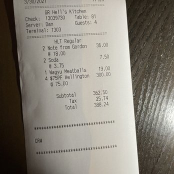 Gordon Ramsay Hell's Kitchen - The receipt lol - Steakhouses Near Me - Stateline, Nevada