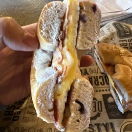 a person holding a sandwich