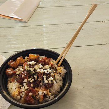 Beastside Kitchen - Shoyu Ahi Poke Bowl (and a couple pieces of shrimp tempura from my wife' bowl). Loved the sauce. No grain of rice was left uneaten. - Seafood Near Me - Honolulu, Hawaii Beastside Kitchen - Shoyu Ahi Poke Bowl (and a couple pieces of shrimp tempura from my wife' bowl). Loved the sauce. No grain of rice was left uneaten. - Seafood Near Me - Honolulu, Hawaii